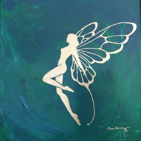 Hand painted fairy. Grunge. Easy Fairy Painting On Canvas, Fairy Core Painting Ideas, Fairy Canvas Painting Easy, Simple Fairy Painting, Dark Fairy Painting, Easy Fairy Painting, Painting Fairies, Fairy Garden Art, Fairy Painting