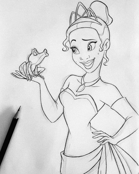 Princess Tiana Drawing Sketches, Princess And Frog Drawing, Tiana Drawing Sketches, Tiana Drawing Easy, Princess And The Frog Drawing Ideas, The Princess And The Frog Drawings, Tiana Princess And The Frog Drawing, Princess And The Frog Sketches, Princess And The Frog Drawing Easy