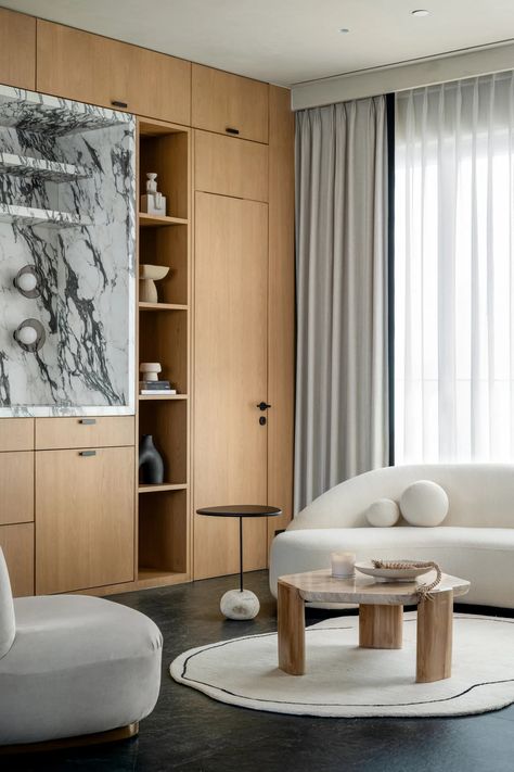 This soothing Mumbai home is reminiscent of all things warm and fuzzy | Architectural Digest India Nordic Aesthetic, Private Lounge, Soft Minimalism, Dehradun, Gray Interior, Living And Dining Room, Japanese Aesthetic, Spacious Living, Entry Foyer