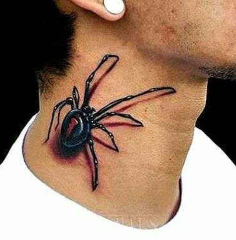 3D spider Tattoo on Neck. 3d Spider Tattoo, Tato Realis, Tato 3d, Black Widow Tattoo, Best 3d Tattoos, Tatoo 3d, 3d Spider, Amazing 3d Tattoos, Best Neck Tattoos