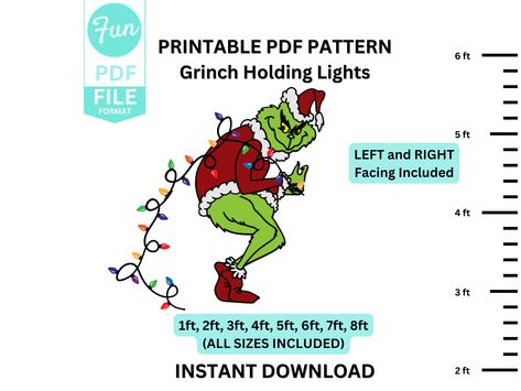 Grinch Holding Lights Pattern Grinch Stencil Template, Grinch Yard Art, Wood Cutout, Woodworking Display Pattern 6ft 7ft 8ft Whoville - Etsy Grinch Plywood Cutout, Diy Grinch Wood Cutout, Diy Grinch Cutout, Grinch Stealing Lights Template, Grinches Sleigh, Grinch Patterns Free, Grinch Cut Out Template, Grinch Wood Cutout, Grinch Cutouts Template