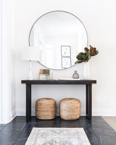 The Gula Shop on Instagram: “Rattan poufs and a round mirror?? What more could an entryway need? 🤷🏼‍♀️ Okay fine, maybe a console table too.. 😂 ⠀⠀⠀⠀⠀⠀⠀⠀⠀ .⠀⠀⠀⠀⠀⠀⠀⠀⠀ We…” Remodel Fireplace, Interior Cottage, Interior Farmhouse, Decoration Mirror, Leclair Decor, Interior Livingroom, Interior Contemporary, Interior Colors, Interior Bathroom