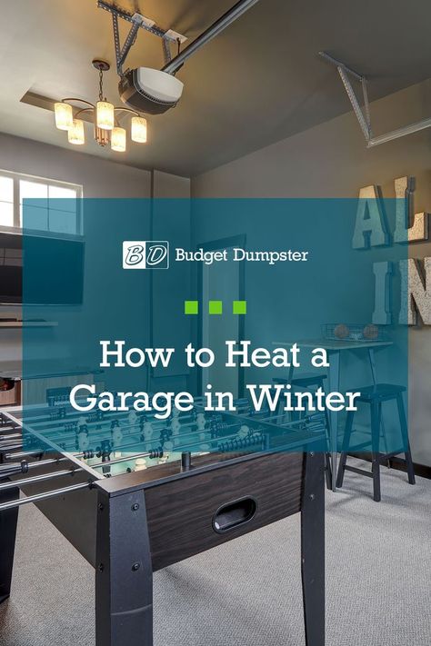 Whether you use the space as a hangout spot or a workshop, find the 5 best ways to heat your garage for year-round use. #heatedgarage #howtoheatagarage #wintertips How To Finish A Garage On A Budget, Garage Teenage Hangout, Garage Theater Ideas, Teen Garage Hangout, Garage Sitting Area Ideas, Tv In Garage Ideas, Garage Heating Ideas, Live In Garage, Garage Man Cave Ideas On A Budget