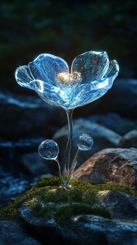 Prompt 👉glass flower sitting on top of a cliff, digital art, by Mari Bashkirtseva, glowing drop threads, mobile wallpaper, beautiful glass work, blue - petals, poppy, transparent hydrogen. beautiful, glass skin, bubbles in glass, sun rays, play of light with glass, glitter and reflection, on top of the mountains, stunning screenshot, mobile wallpaper, Renee Lalique, complex and intricate, crystal clear, incredibly beautiful wallpaper 👉 if Like, please Follow and Share AI Graphics Studio 👇Con... Wallpaper Beautiful, Glass Glitter, Glass Work, Beautiful Wallpaper, Sun Rays, Glass Skin, Crystal Flower, Blue Glitter, Flower Wallpaper