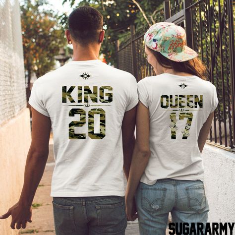 King and Queen camo couple t-shirts — SugarARMY King And Queen Shirts, Girlfriend Outfits, King Queen Shirts, Anniversary Shirts, Engagement Shirt, Cute Couple Shirts, Couple T Shirts, House Move, Couples Shirts