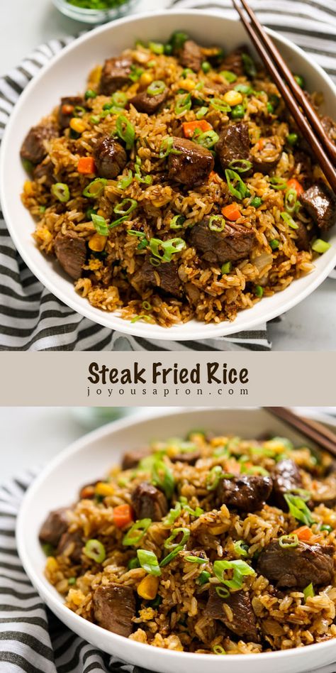 Skirt Steak Fried Rice, Stir Fry Easy Recipe, Stewing Beef Stir Fry, Beef Rice Recipes For Dinner, Wok Rice Recipes, Asian Rice Stir Fry, Steak Rice And Beans, Beef Stir Fried Rice, Corn Beef Fried Rice