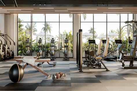 The Best Apartment Gyms in Miami | Rent. Blog Luxury Apartment Amenities, Gym Apartment, Brickell Apartment, Apartment Amenities, Apartment Gym, Miami Apartment, Two Story Windows, Spin Studio, Apartment Hunting