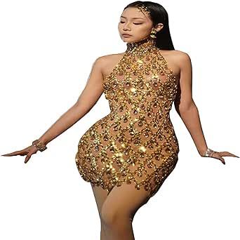 Sleeveless Rhinestone Dress Mesh Transparent Sexy Backless Singer Stage Party Birthday Elegant Evening Dress Backless Short Dress, Singer Stage, Birthday Elegant, Drag Queen Costumes, Mesh Outfit, Backless Sequin Dress, Sequin Short Dress, Elegant Evening Dress, Rhinestone Dress