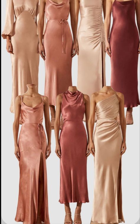 Neutral Dresses Formal, Dress Satin Long, Best Prom Dress, Midi Dress Satin, Satin Long Dress, Wedding Dress Satin, Prom Dress Cocktail, Brown Bridesmaid Dresses, Rust Bridesmaid Dress