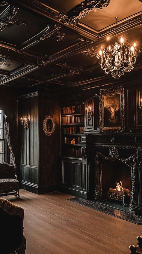 Dark Academia Living Room, Victorian Gothic House, Dark Homes, Grimmauld Place, Dark Academia Home, Gothic Living Room, Alternative Home Decor, Moody Home Decor, Victorian Manor