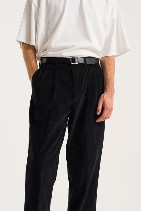 Menswear | Volk Cord Trousers, Black Fashion Manifestation, Academia Summer Outfit, Trousers Outfit Men, Corduroy Pants Outfit, Black Pants Outfit, Dark Academia Outfit, 90s Fashion Men, Pants Outfit Men, Cord Trousers