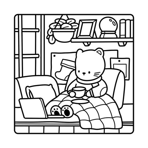 Bold Easy Coloring Pages, Cute Coloring Pages Easy, Coco Wyo, Chibi Coloring Pages, Bobbie Goods, Color Drawing Art, Work Stickers, Bear Coloring Pages, Detailed Coloring Pages