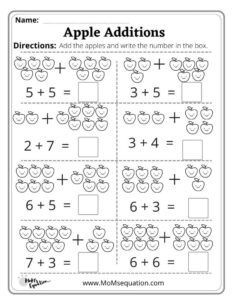 Additions with Apples is quite engaging for kids and encourage them to do math without pressure. Download the free pdf for Apple addition worksheets on the website Apple Math Worksheets, Apple Addition, Thanksgiving Worksheets Kindergarten, Kindergarden Math, Word Problems Kindergarten, Free Addition Worksheets, Holiday Math Worksheets, Counting Worksheets For Kindergarten, Preschool Activities Printable