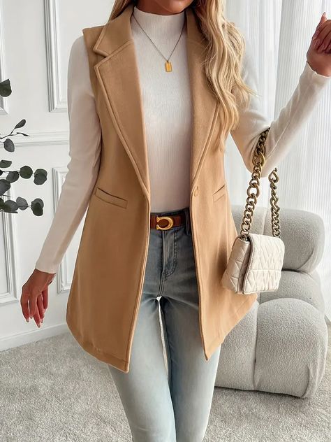 Vest Outfits For Women, Women Overcoat, Work Wear Women, Vest Outfits, Blazer Outfits, Western Outfits, Outfits Casuales, Fashion Online Shop, Work Outfit