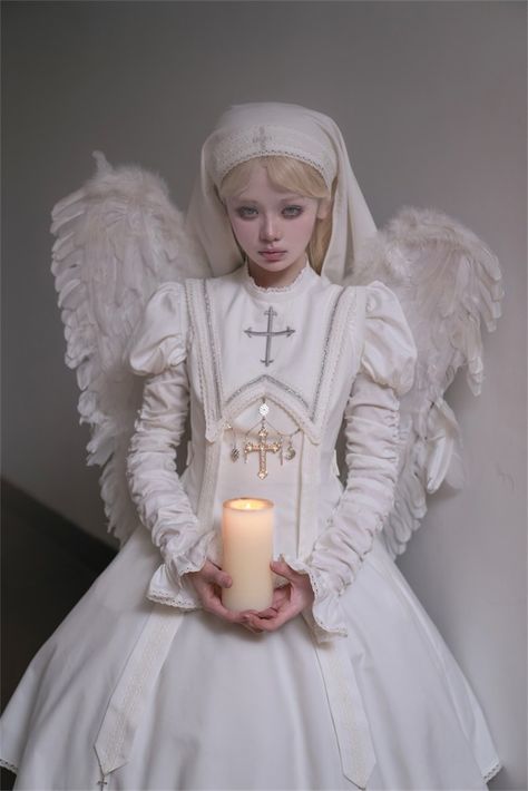 Nun Outfit, Op Dress, Angel Outfit, Artsy Photos, Human Poses Reference, Human Poses, Anime Hair, Dress Measurements, Lolita Dress