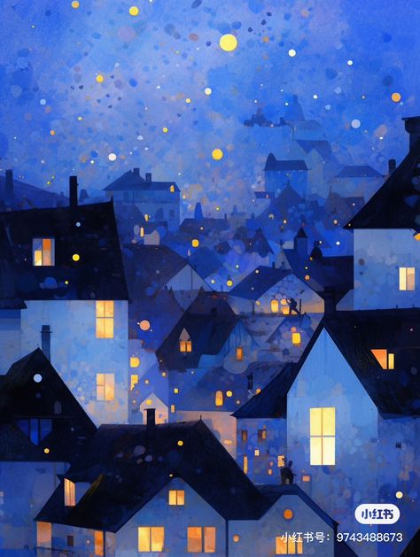 City Lights Drawing, City Night Drawing, Night Time Art, Night City Illustration, Kaoru Yamada, Cozy Winter Night, Window Illustration, Night Illustration, Storybook Art