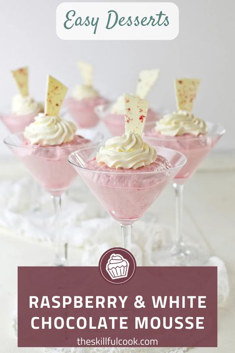 Indulge in a delightful blend of tangy raspberries and sweet white chocolate with this light, airy mousse. The rich flavors intertwine perfectly, creating a melt-in-your-mouth experience that's hard to resist. This Raspberry & White Chocolate Mousse is not only a treat to your taste buds, but a feast for your eyes too! It's easy, luxurious and the perfect end to any meal. Ready to impress with less stress? Hit 'Save' to keep this recipe at your fingertips! Strawberry White Chocolate Mousse, Raspberry White Chocolate Mousse, Chocolate Raspberry Mousse Cake Recipe, Easy Mousse, White Chocolate Mousse Recipe, Chocolate Raspberry Mousse Cake, Choc Mousse, Raspberry Mousse Cake, Parties Food