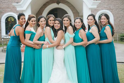 A Teal and Mint-Colored Wedding in Tagaytay | https://brideandbreakfast.ph/2017/04/18/a-teal-and-mint-colored-wedding-in-tagaytay/ Teal And Aqua Wedding, Wedding Colors Teal And Gray, Teal Color Palette Wedding Bridesmaid Dresses, Turquoise Wedding Theme Bridesmaid Dress, Teal Blue Bridesmaid Dresses Turquoise, Teal And Turquoise Wedding, Wedding Dress With Pop Of Color, Teal And Gray Wedding, Light Teal Wedding