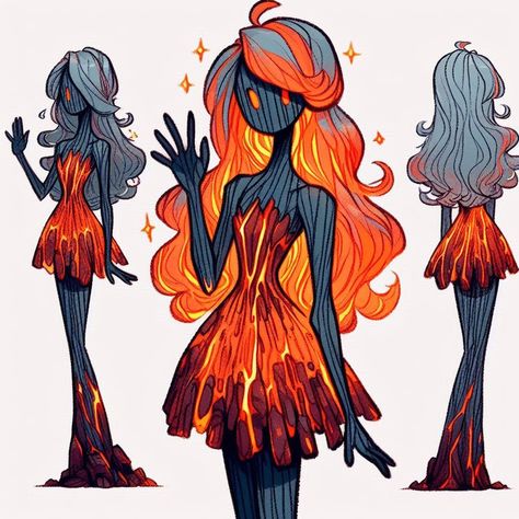 Found it idk Elements As Characters, Lava Character Design, Traumatized Oc, Lava Oc, 6 People Poses, Elemental Oc, Fire Character Design, Elemental Characters, Ice Character