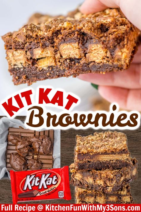 If you love Kit Kat bars, you are definitely going to love these decadent Kit Kat Brownies. They are layered with fudgy brownie batter and Kit Kat pieces. It’s the ultimate Kit Kat dessert! Kit Kat Dessert, Kit Kat Cheesecake, Kit Kat Brownies, Kit Kat Cookies, Mint Chocolate Cheesecake, Chocolate Calories, Mint Cheesecake, Kit Kat Bars, Fudgy Brownie