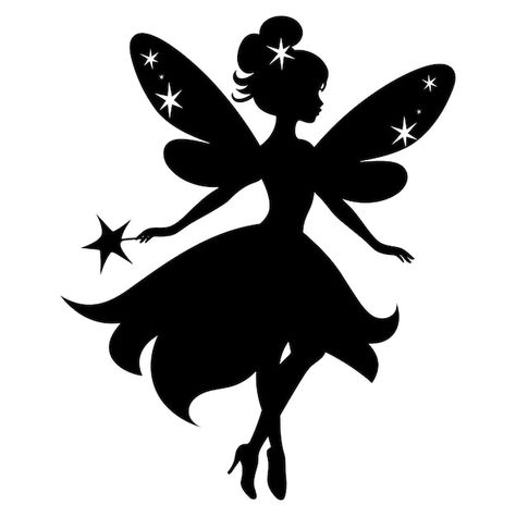 Vector cute fairy silhouette | Premium Vector #Freepik #vector #fairy #whimsical #cute-fairy #fairy-silhouette Fairy Silhouette Printable Free, Fairy Silhouette Simple, Fairy Vector, Cartoon Character Art, Bell Disney, Forest Room, Fairy Whimsical, Fairy Silhouette, Fairy Clipart