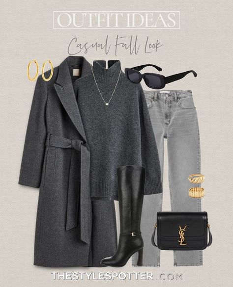 How To Style Black Coat Winter, Date Night Fall Outfits Classy, Meeting Outfit Casual, Date Night Winter Outfit, Fall Night Out Outfit, Winter Look Book, Grey Coat Outfit, Fall Outfit Aesthetic, Patch Outfit