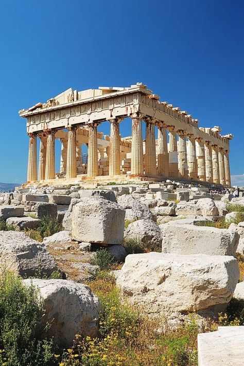 Climb to the Ancient Acropolis in Athens 🇬🇷✨ Explore the historic Acropolis and its iconic Parthenon temple. Experience the birthplace of democracy and ancient Greek culture. 🌿🏛️ #Acropolis #AncientGreece #HistoricalSites #Greece Greek Art And Architecture, Greek Temple Architecture, The Acropolis Of Athens, Ancient Greek Palace Interior, Acropolis Greece Aesthetic, Greek Civilization Architecture, The Acropolis Athens Greece, Greek Buildings Aesthetic, Pantheon Greece