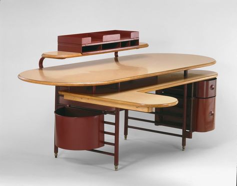 Designed by Frank Lloyd Wright  American, 1867-1959  Made by Steelcase, Inc.  American, established 1912, Desk Frank Lloyd Wright Furniture, Frank Lloyd Wright Interior, Johnson Wax, Frank Lloyd Wright Architecture, Frank Lloyd Wright Design, Desk Inspiration, Modern Deco, The Art Institute Of Chicago, Art Desk