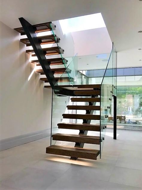 Spine Staircase, Steel Staircase Design, Steel Staircase, Staircase Design Steel, Steel Stairs Design Interiors, Central Spine Staircase, Stair Case Glass Designs, Steel Stringer Staircase, Steel Spine Staircase