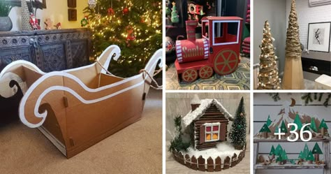 40 Budget-Friendly Christmas Cardboard Decor Ideas to Spark Creativity This Holiday Season Cardboard Train, Cardboard Decor, Advent Calendar House, Christmas Cardboard, Cardboard Gingerbread House, Nye Decorations, Humble House, Cardboard Projects, Cardboard Christmas Tree