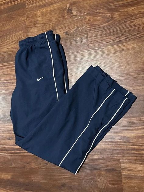 Nike Vintage Pants, White Adidas Track Pants, Nike Windbreaker Pants, Y2k Track Pants, Blue And White Adidas, Y2k Windbreaker, Windbreaker Pants, Vintage Nike Windbreaker, Blue Y2k