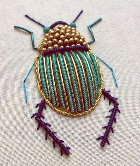 Embroidered Insects, Stitch Witchery, A Bug's Life, Bead Ideas, Insect Art, Purple Colour, Gold Work, Stitching Art, Embroidery Inspiration