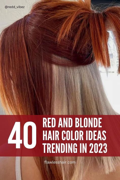 Striking platinum blonde and copper red hair - A trendy choice among red and blonde hair color ideas for 2023. Red And Ash Blonde Hair, Fall Hair Colors For Blondes Copper, Dark Red Hair Color With Blonde, Red Head Color Hair, Fall Hair Color Ideas For Redheads, Short Light Copper Hair, Auburn Hair With Blonde Highlights And Lowlights, Auburn Blonde Hair Balayage, Trendy Hair Color 2024 Women