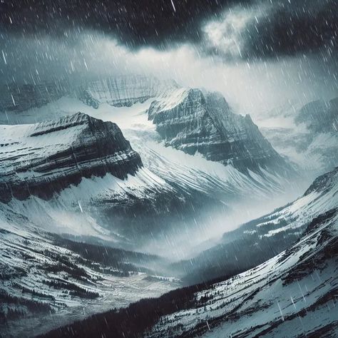 Snowy mountains and rainy sky. #snowymountains #mountains #rainyweather #sky #artificalintelligence #artgallery #jetro003p Stormy Mountains, Rainy Sky, Call Of The Wild, Rainy Weather, Snowy Mountains, Art Gallery, Quick Saves