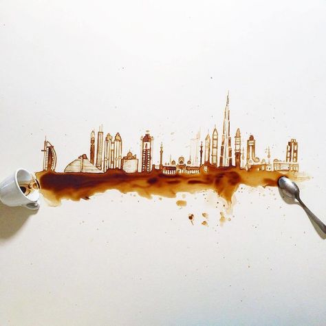 Coffee And Tea Turned Into Beautiful Art By Giulia Bernardelli Coffee Art Painting, Coffee Artwork, Food Artists, Creation Art, Spilled Coffee, Coffee Drawing, Coffee Painting, Cafe Art, Coffee Photography