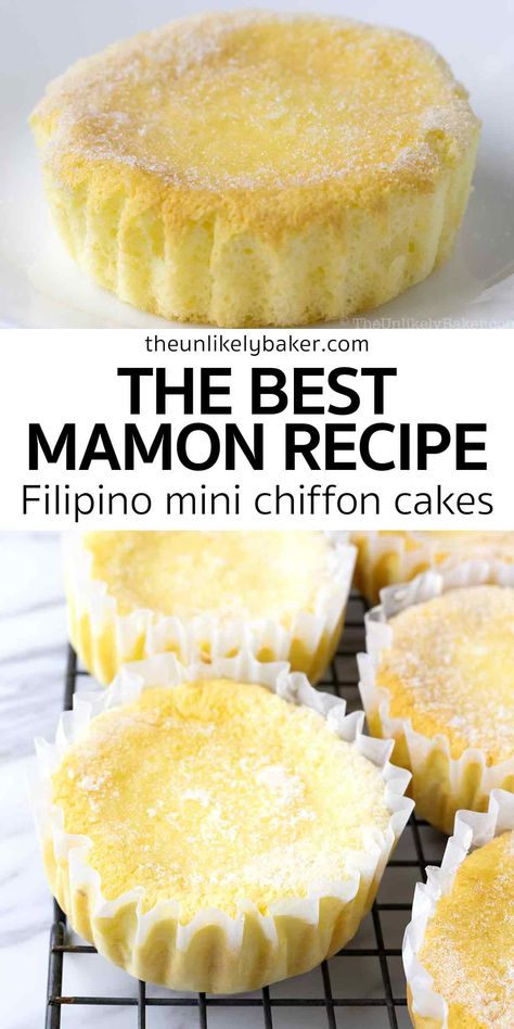 Try this mamon recipe for the best, the fluffiest and the most delicious Filipino butter mamon. Perfect with coffee, in lunch boxes, and for all your celebrations. Check out the recipe with lots of tips, a troubleshooting guide, FAQs and more. Filipino Cookie Recipes, Filipino Dessert Recipes, Filipino Food Dessert, Citrus Recipes, Hawaiian Dishes, Filipino Desserts, Asian Foods, Recipe Board, Lunch Boxes