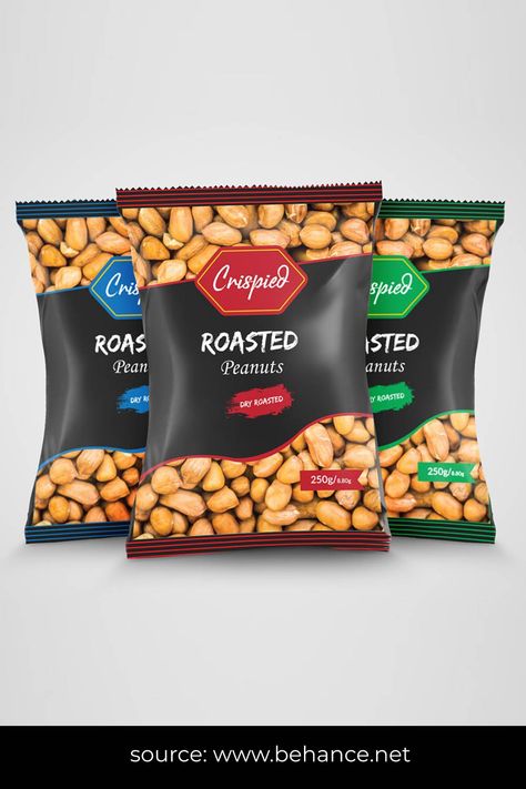 Peanuts Pouch Packaging design Peanut Packaging Ideas, Peanut Packaging Design, Namkeen Packaging Design, Nuts Packaging Design, Gucci Packaging, Pouch Packaging Design, Peanut Snack, Cafe Logo Design, Peanut Recipes