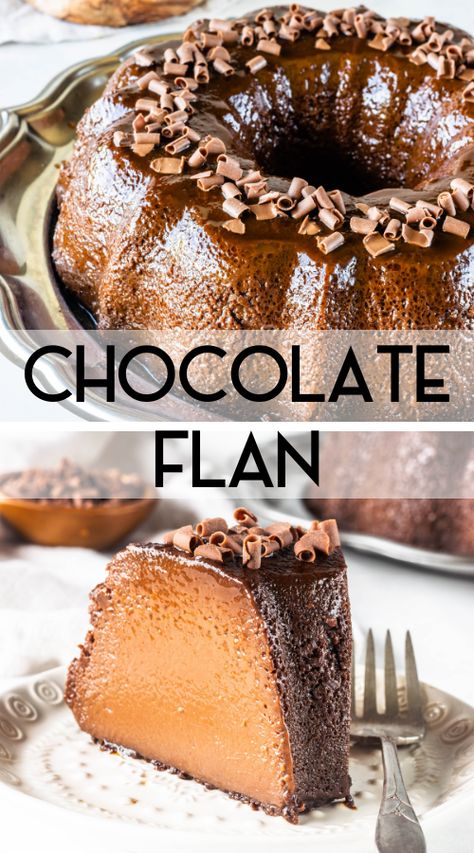 Brazilian Flan Recipe, Flan Ideas, Flan Cakes, Chocolate Flan Recipe, Flan Pudding, Chocolate Flan Cake, Flan Recipes, Dolce Poche Calorie, Chocolate Flan