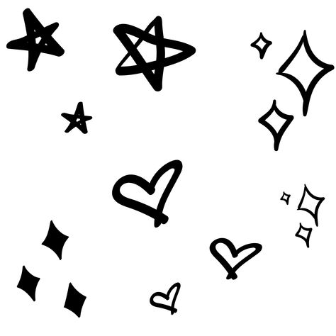 Little hand drawn hearts and stars sticker set. On redbubble now Star Doodle Wallpaper, Coraline Cat, Drawn Stars, Ipad Layout, Star Doodle, Stars And Hearts, Sticker Inspo, Star Outline, Drawing Stars