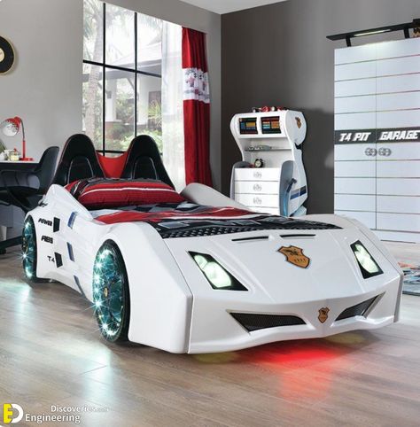 37+ Cool Car Bed Ideas For Your Children's Room - Engineering Discoveries Bed With Lights, Boys Car Bedroom, Race Car Bedroom, Toddler Car Bed, Cars Bedroom Decor, Twin Car Bed, Twin Car, Kids Car Bed, Race Car Bed