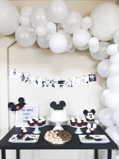 2 Year Birthday Theme Boy Disney, One Mickey Mouse Birthday, Mickey Mouse Birthday Simple, Modern Disney Birthday Party, Aesthetic Mickey Mouse Birthday Party, Homemade Mickey Mouse Cake, Simple Mickey Cake, Modern Mickey Birthday Party, 3rd Birthday Mickey Mouse Theme