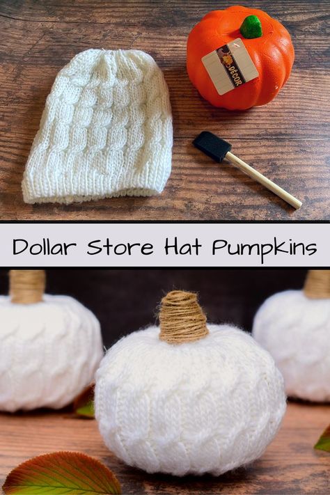 Yarn Wrapped Pumpkins Diy, Knit Pumpkins, Crafts 2024, Tree Hat, Dollar Store Halloween Decorations, Pumpkin Patch Pictures, Pumpkin Uses, Store Fabric, Dollar Store Halloween