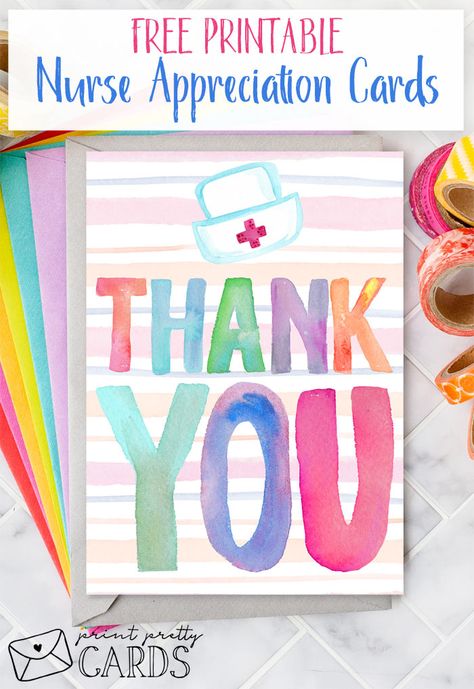 Free Printable Nurse Appreciation Cards in Two Watercolor Designs Nurse Appreciation Cards From Kids, Nurses Week Gift Ideas Diy Printable, Free Printable Nurse Appreciation Tags, School Nurse Appreciation Day, School Nurse Thank You, Nurse Thank You Card, Nurse Appreciation, Nurses Week Gift Ideas Diy, Nurse Week Gift Ideas Diy