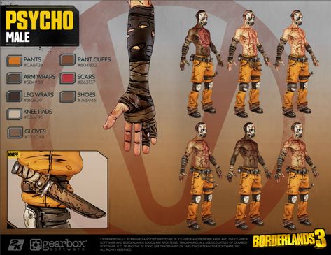 Borderlands Lore — Borderlands 3 Female Psycho Cosplay Guide Borderlands Cosplay, Borderlands 3, Wrap Shoes, Cuffed Pants, Borderlands, Diy Clothes, Character Art, Character Design, Diy Clothing