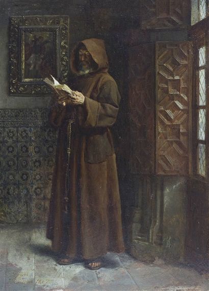 Artwork by Ignacio de Leon y Escosura, Monje franciscano leyendo, Made of Oil on board Catholic Artwork, Catholic Aesthetic, Traditional Catholicism, Christian Artwork, Historical Painting, Biblical Art, Movie Poster Art, The Monks, Jesus Art