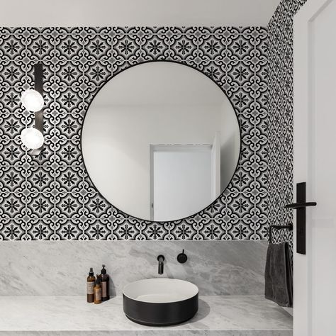 The 2023 wallpaper and colour trends to look out for - The Interiors Addict Black And White Tile Design, Black And White Tile, Black And White Bathroom, Paintable Wallpaper, Wallpaper Stores, Kitchen Needs, Black And White Tiles, Tile Wallpaper, Diy Wallpaper