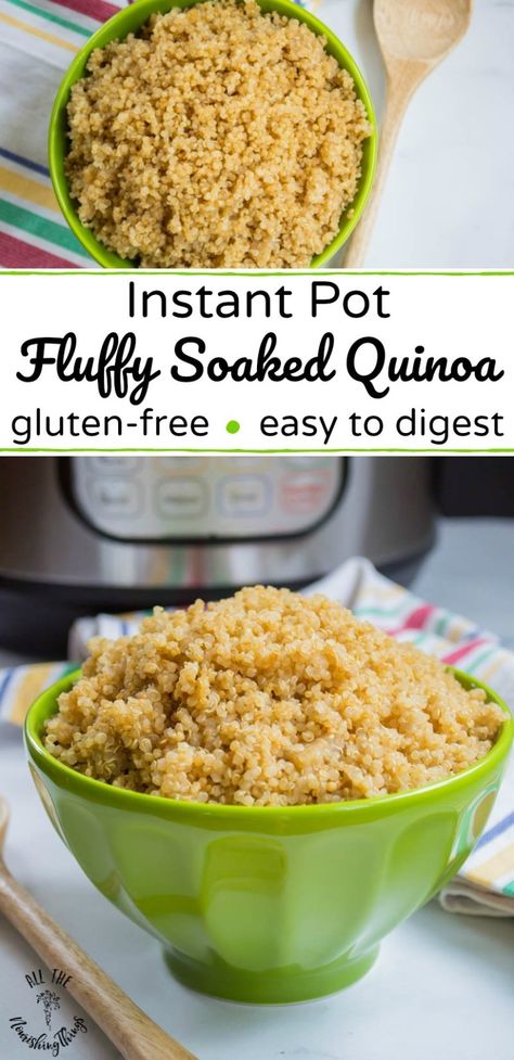 Cook perfectly fluffy quinoa in just 3 minutes in your pressure cooker! Soaked first to reduce phytic acid and saponins for better digestion, this is the easiest and best way to cook quinoa! This Instant Pot Fluffy Soaked Quinoa makes a great side dish, or meal prep it to use throughout the week! #allthenourishingthings #instantpot #instantpotrecipes #instantpotquinoa #quinoa #soaked #nourishing #grainfree #glutenfree Instant Pot Quinoa Recipes, Quinoa In Rice Cooker, Fluffy Quinoa, Instant Pot Quinoa, Cook Quinoa, Better Digestion, Phytic Acid, Thm Recipes, Instant Pot Pressure Cooker