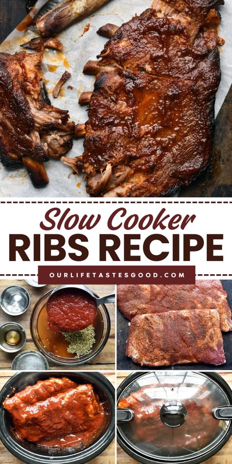 Try the best Slow Cooker Ribs Recipe for a holiday feast! These St. Louis style ribs with a dry rub and homemade BBQ sauce make the best Christmas main dish. This simple holiday recipe is packed with flavor. Make it tonight and enjoy every bite! Ribs In Slow Cooker Recipe, How To Cook Ribs In Crockpot, Slow Cooker Beef Ribs, Slow Cooker Barbecue Ribs, St Louis Style Ribs, Slow Cooker Ribs Recipe, Christmas Main Dishes, Bbq Recipes Ribs, Crockpot Ribs