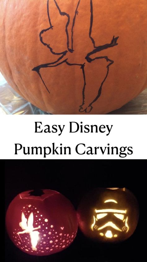 Disney Carved Pumpkins, Tinker Bell Pumpkin Carving, Storm Trooper Pumpkin, Tinker Bell Pumpkin, Carvings Designs, Disney Halloween Pumpkin, Pumpkin Patch Photography, Halloween Pumpkins Carvings Designs, Monsters Inc Halloween