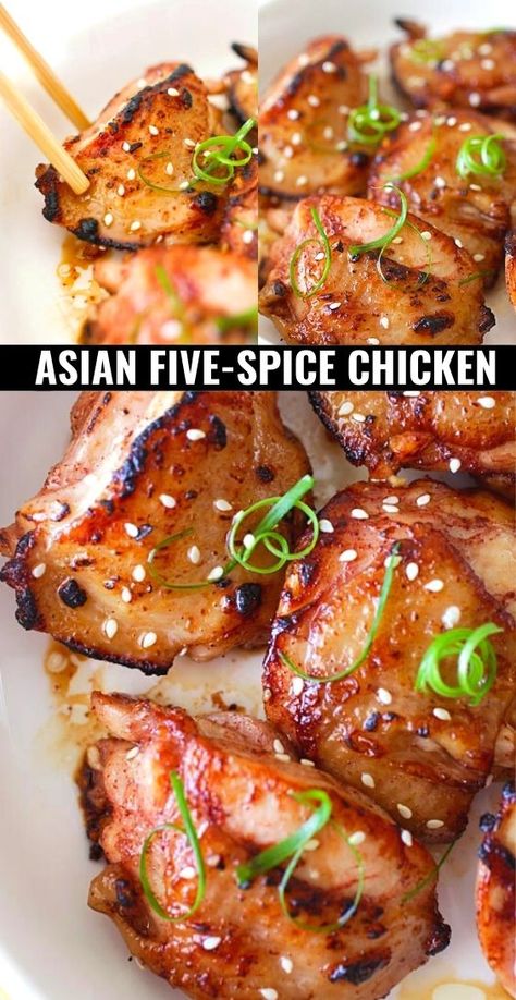 Five Spice Chicken, Asian Chicken Recipes, Asian Dinners, Asian Spices, Chinese Cooking Recipes, Boneless Chicken Thigh Recipes, Easy Chinese Recipes, Asian Chicken, Chicken Spices